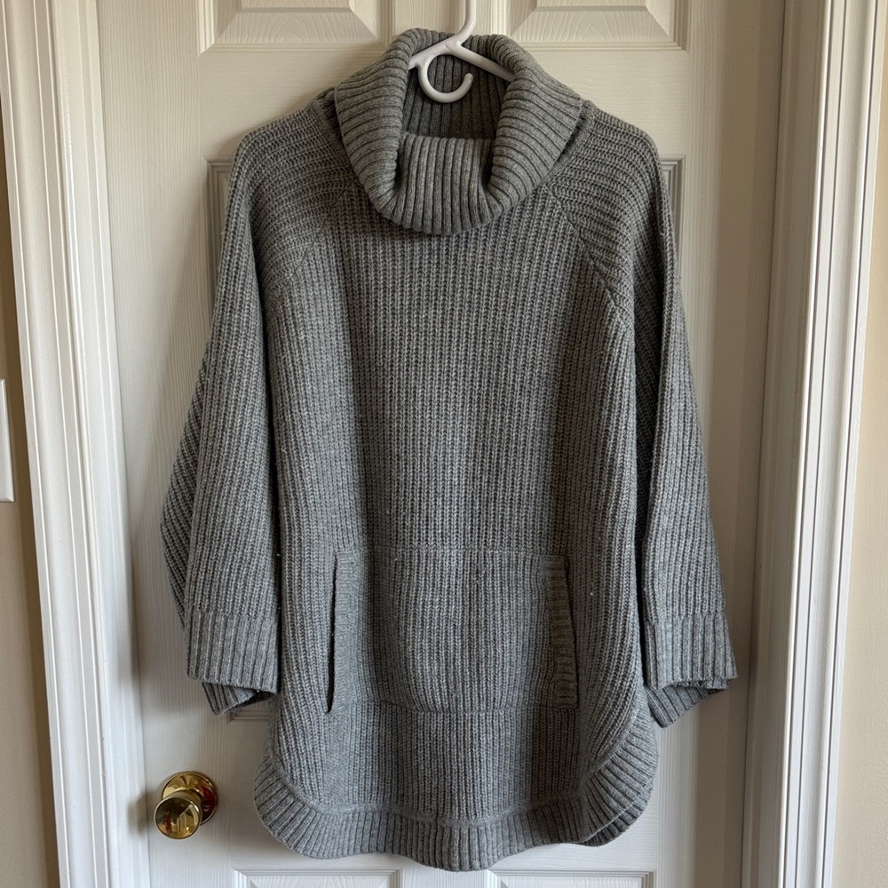 UGG Grey Ribbed Cowl Neck Sweater Poncho